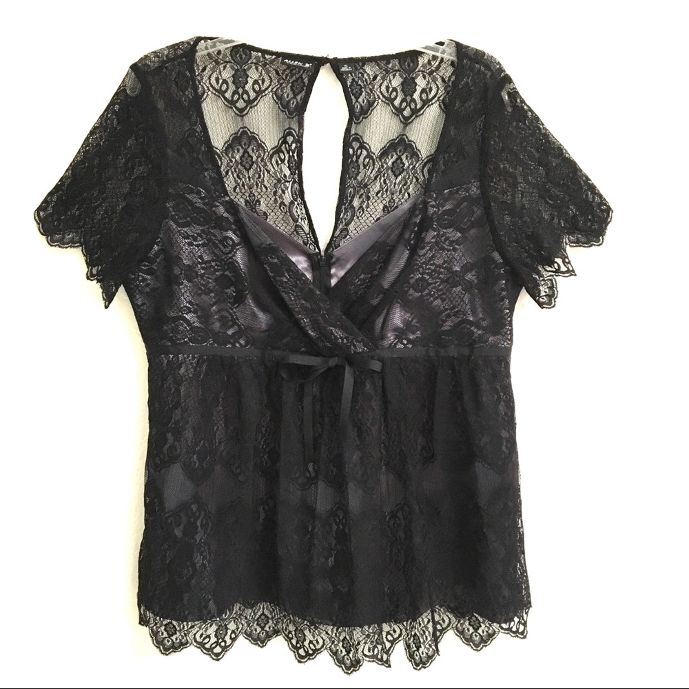 Alan B. by Allen Schwartz semi wrap lace blouse XL